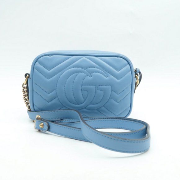 100% Authentic GUCCI Blue GG Marmont Leather Shoulder Bag - Picture 2 of 12